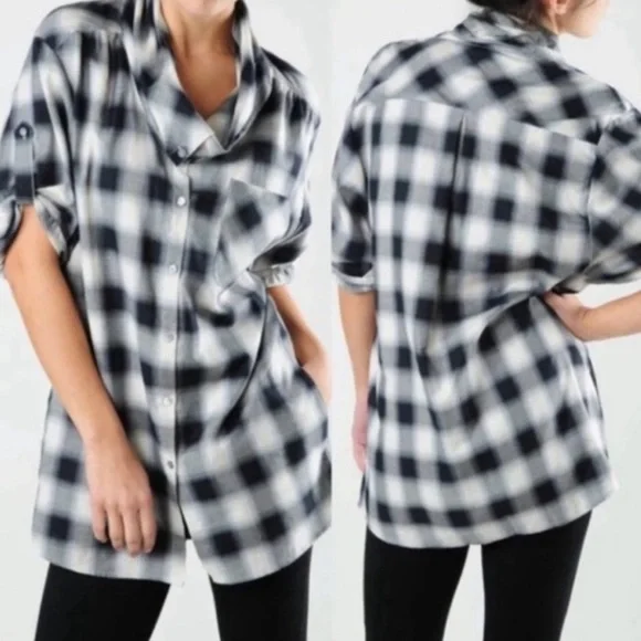 Vince Black and Gray Plaid Tunic Shirt - Picture 3 of 15